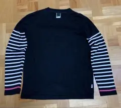 美品　BASE CONTROL 黒　袖にストライプの長袖Tシャツ　サイズ01