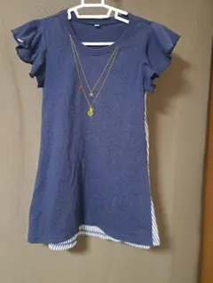 ネイビー フリル袖 ワンピース 130サイズ