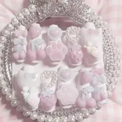 ♥ 量産型 ネイルチップ 地雷系 平成女児 ロング ポイント ピンク 水色 猫