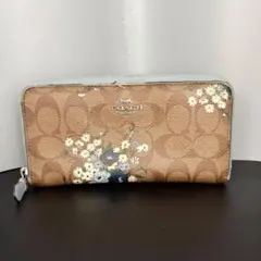 コーチ 長財布 ラウンドファスナー アコーディオン フラワー シグネチャー