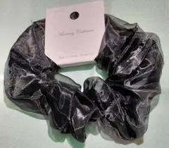 ブラック シフォン シュシュ パール付き