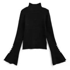 GRL ハイネックパールスリットスリーブニットトップス mh28 ブラック