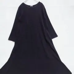 ジーユー ワッフル ロングワンピース 長袖 ブラック（XL）着心地