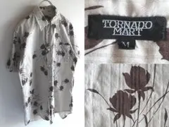 TORNADO MART フラワープリント シャドーストライプシャツ M