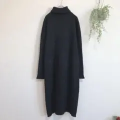 タートルネックニットワンピース 定番 シンプル カジュアル ベーシック 無地 黒