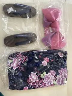 浴衣・帯・下駄セット ネイビー花柄