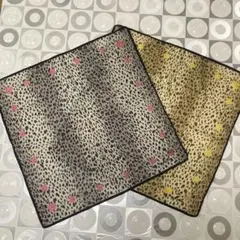 美品 Pinky&Dianne ヒョウ柄x薔薇 ハンカチ 2枚セット