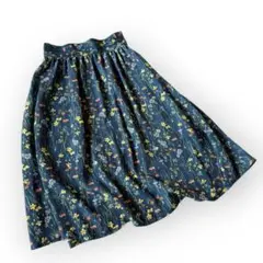 美品 ビームスハート 花柄 フレアスカート S 紺 ボタニカル 総柄 【G41】