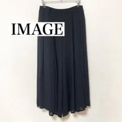 IMAGE シフォン プリーツ ガウチョパンツ ブラック ワイドパンツ フレア