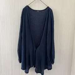 ネイビー 透かし編み カーディガン フリーサイズ ゆったり 羽織り 春夏 薄手