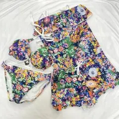 新品 花柄 セパレート 水着 ビキニ ３点セット レディース S 7号