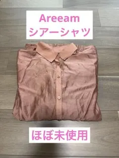 ほぼ未使用【Areeam】レディース 長袖シアーシャツ ブラウス ピンク 光沢感のサムネイル