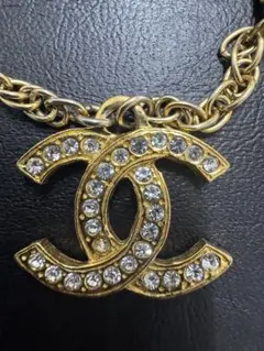 極美品】CHANEL ココマーク ラインストーン ネックレス 18Kメッキ