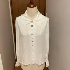 ペニーポッター ブラウス スカラップ襟 パフスリーブ プリーツ 無地 M 