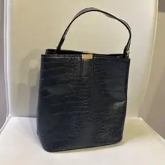 ネイビー クロコダイル風 ハンドバッグ