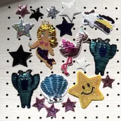 スパンコール 刺繍　ワッペンセット 19枚