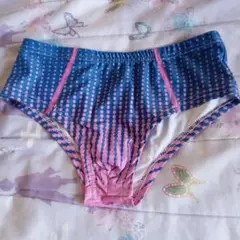 競泳水着 青とピンクのドット柄