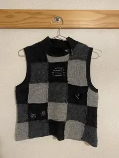 ニットベスト 黒 グレー