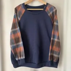 チェック柄 切り返し 裏起毛　長袖 トップス XL