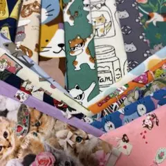 NO.125 ぜんぶネコ柄ハギレ17枚(10-52)