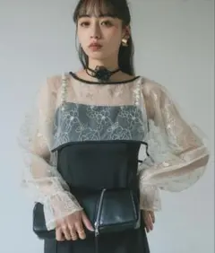 パールストラップレイヤードキャミドレス/マルチWAY/チュールラメ刺繍トップス