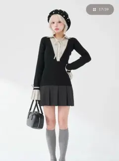 ダーリッチ シャツドッキングプリーツミニワンピース