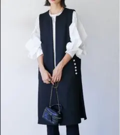 【新品】レディース ジレ ロングジレ パール 卒業式 入学式 スーツ ネイビー