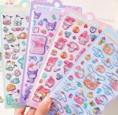 クロミ　シナモン　マイメロ　ポチャッコぷっくりシール　ボンボンドロップ4個セット