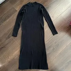 ブラック リブニット ロングワンピース