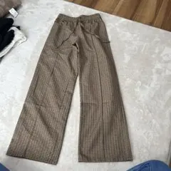 GU ブラウン系チェック ワイドパンツ