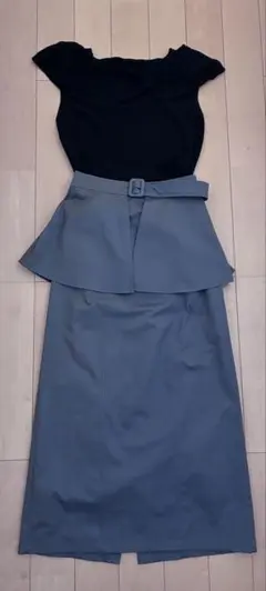 Andemiu レイヤードIラインスカート、リブオフショルニット　上下セット