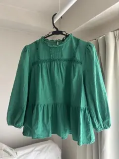 ZARA グリーン ペプラムブラウス 七分袖