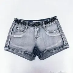 00s 姫系 グレー デニムショートパンツ
