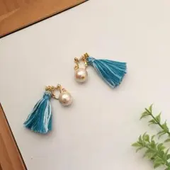 夏色♪タッセル+コットンパールのイヤリング