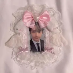 硬質カードケース トレカケース デコ レース リボン ピンク 白 天使 うさぎ