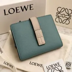 LOEWE☆二つ折り財布 コンパクトウォレット ターコイズブルー×アイボリーのサムネイル
