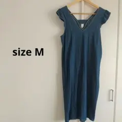 週末sale♡デニム Vネック ワンピースsizeM フレンチスリーブ フリル