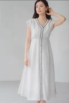 2025春夏新作 配色パイピングフレンチワンピース