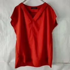 nano universe 半袖ブラウス　Vネック 無地　綺麗め　オレンジ　F