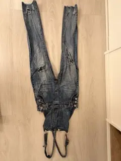 デニムブルー ダメージ加工 オーバーオール