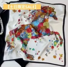 花柄馬デザイン　シルク風 スカーフ 絹 上品高級感　お洒落