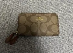 COACH シグネチャー柄ダブルジップコインケース ライトブラウン