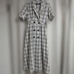 チェック柄 ロングワンピース 半袖 テーラード