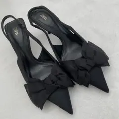 ZARA ブラック リボン付き ハイヒールパンプス 36
