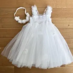 ホワイト チュールドレス ヘアバンド付き