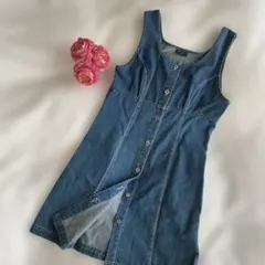古着 ユニクロ ジャンパースカート ボタン付きデニムタンクドレス