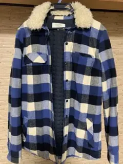 zara ザラ ブルー 青 チェック アウター ボアジャケット Lサイズ