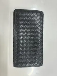 本物ボッテガヴェネタ本革レザー編込み二つ折り長財布サイフ札入れ黒メンズ