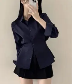 WEGO Meiti Studio ネイビー　ウエストシェイプ　長袖シャツ　新品