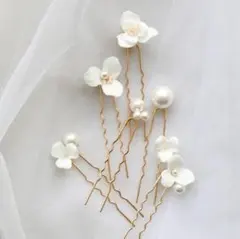 ヘッドドレス ヘアピンセット 結婚式 髪飾り ブライダル パール ゴールド